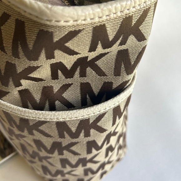 Michael Kors Brown Beige Canvas Ivory Leather Handbag Shoulder Bag - Picture 5 of 15